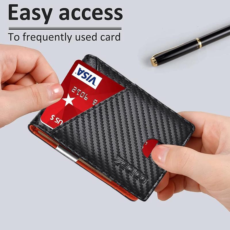 Mens Slim Wallet Money Clip: Bifold Leanther Wallets RFID Blocking Front Pocket Wallets Credit Card Holder with ID Window Gifts for Men