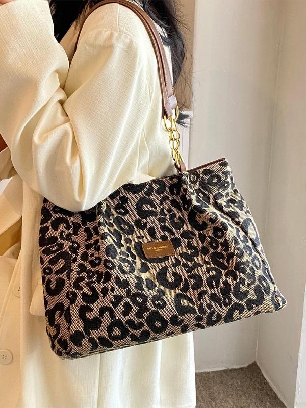 Fashion Leopard Print Work Tote Bag for Women, Casual Large Capacity Shoulder Bag for Women, Trendy Versatile High-quality Daily Commuting Bag, Girl Fashionable Shopping Bag for Back To School