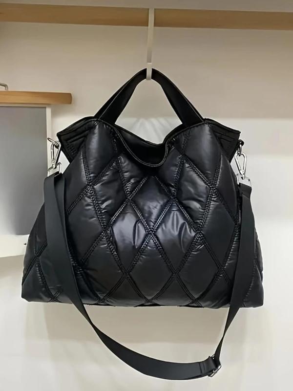 Women's Fashionable Puffer Quilted Tote Bag, Soft Padded Handbag for Women, Rhombus Shoulder Crossbody Bag, Casual Trendy Versatile High-quality Daily Commuting Bag