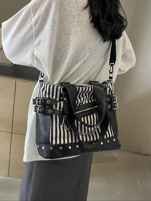 Fashion Studded Decorated Tote Bag, Casual Versatile Chain Decor Shoulder Bag, Trendy All-match Crossbody Tote Bag for Women