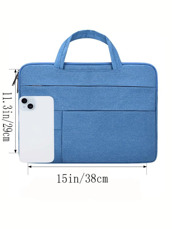 Solid Color Laptop Bag, Business Style Laptop Bag with Top Handle, Multi-pocket Protective Padded Polyester Laptop Bag for Men & Women