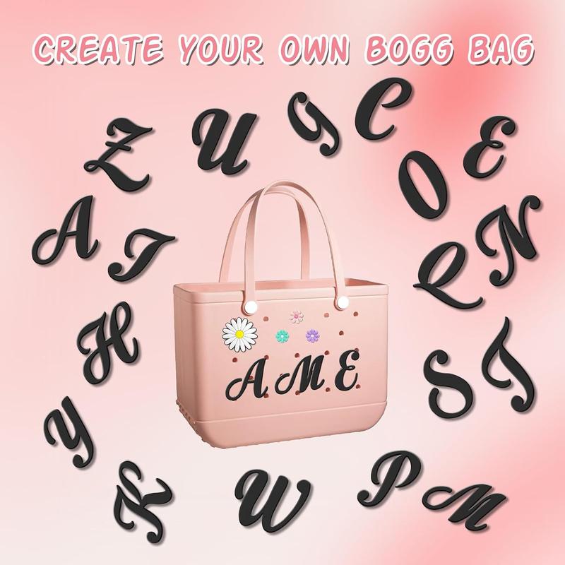 5 count Letter Charms for Bogg Bag Accessories Bogg Bag Insert Clips Charm Decorative Alphabet Charm for Handbag Beach Tote Bag Simple Modern Beach Bag Rubber Tote Bag