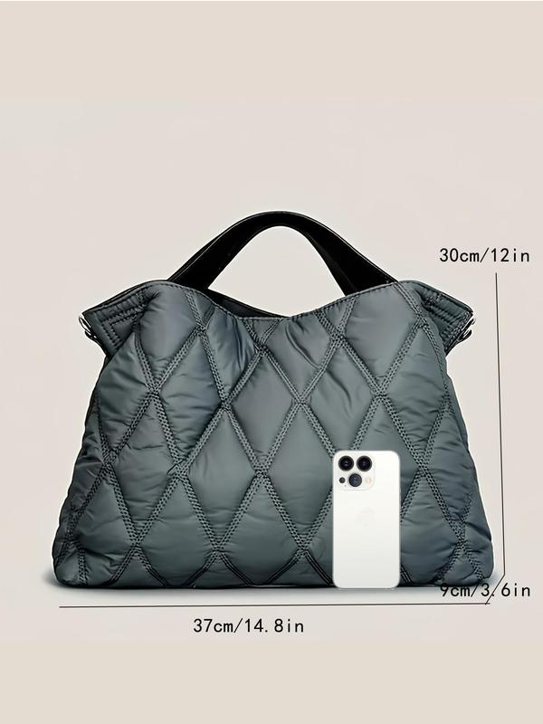 Women's Fashionable Puffer Quilted Tote Bag, Soft Padded Handbag for Women, Rhombus Shoulder Crossbody Bag, Casual Trendy Versatile High-quality Daily Commuting Bag