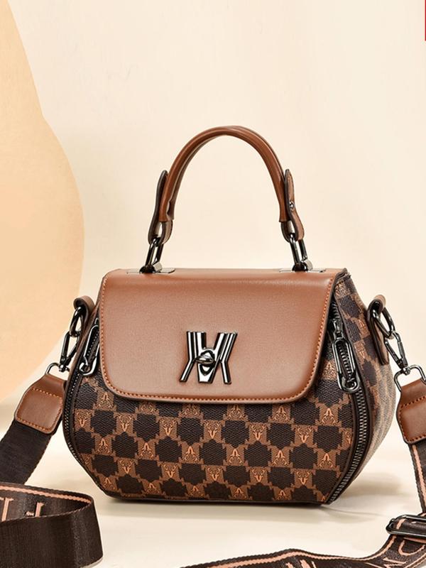 Summer 2024 Trendy Letter Pattern Pu Leather Handbag,  Luxury Designer Handbags 2024, Luxury Designer Handbags, Retro Geometric Label Back To School Crossbody Bags for Women, Everyday Bag, Fall Outfits, Earthtone Fall Freshness Fall