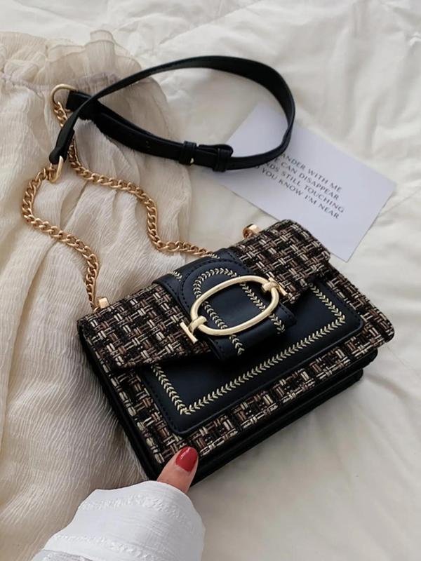 Summer 2024 New Trendy Fashion Check Plaid Chain Pu Leather Flap Shoulder Lux Bag, Delicate Elegant Small Square Bag for Women, Elegant Hot Selling Chic Crossbody Bag, Everyday Bags Fall