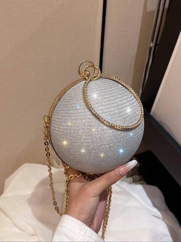 Fashion Rhinestone Decorated Round Handbag, Elegant Glitter Round Ball Evening Bag for Party, Banquet, Spring Gift for Women Girl