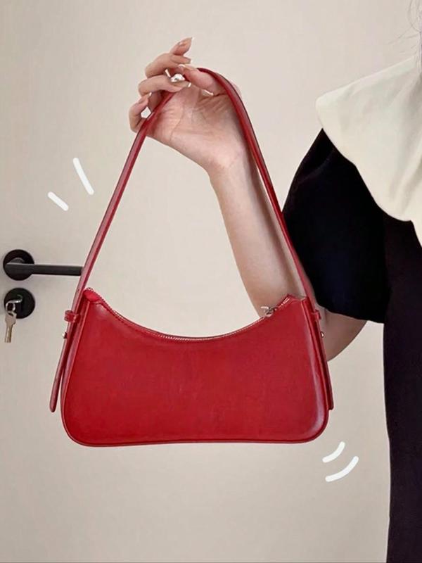 Women's Solid Color Half Moon Bag, 2024 New Style Fashionable PU Leather Shoulder Bag for Daily Used, Casual Trendy Versatile High-quality Daily Commuting Bag