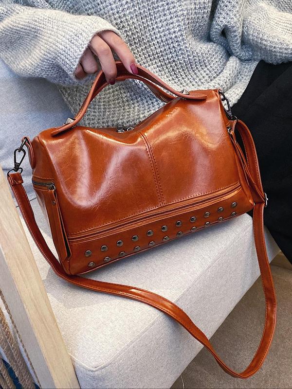 Women's Elegant Studded Decorated Handbag, Fashionable PU Leather Shoulder Bag for Daily Used, Casual Trendy Versatile High-quality Daily Commuting Bag