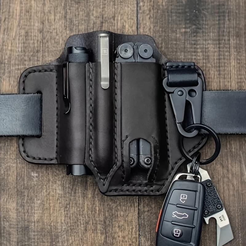 Faux Leather EDC Holster Multitool Sheath for Belt, Durable Multifunctional Tool Holster, Carry Retro Organizer Pocket with Keychain