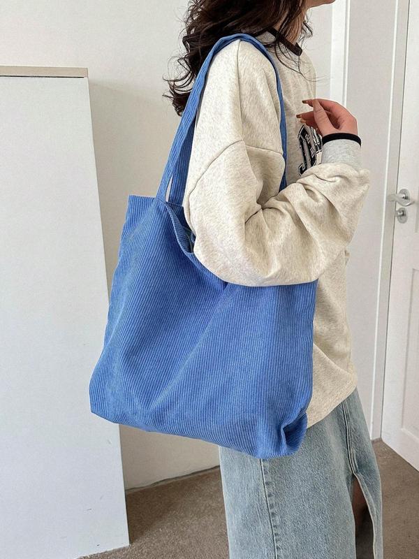 Summer Casual Solid Color Corduroy Tote Bag, Large Capacity Shoulder Bag for Women & Girls, Fashion Work Bag for Traveling & Party for Gifts