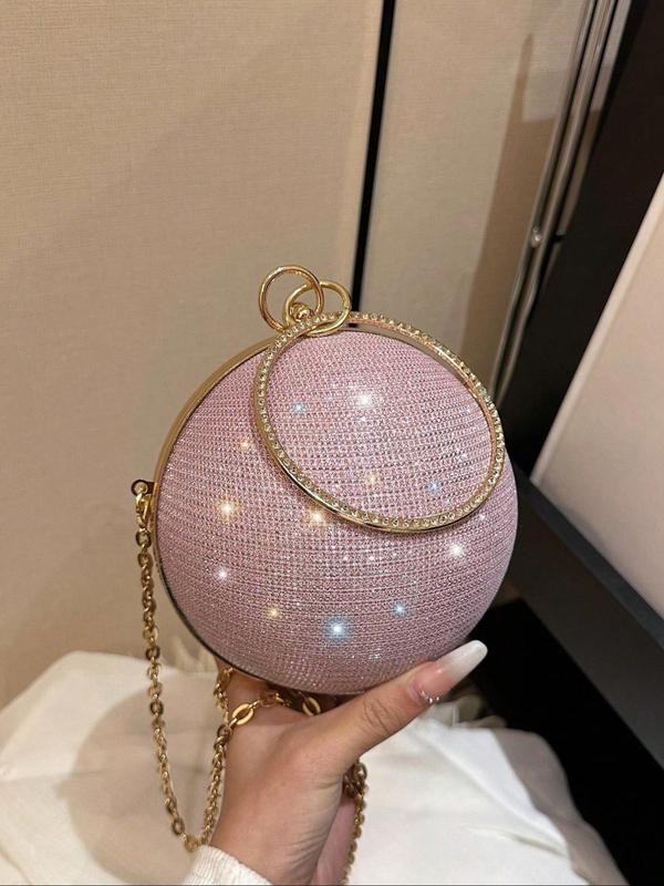 Fashion Rhinestone Decorated Round Handbag, Elegant Glitter Round Ball Evening Bag for Party, Banquet, Spring Gift for Women Girl