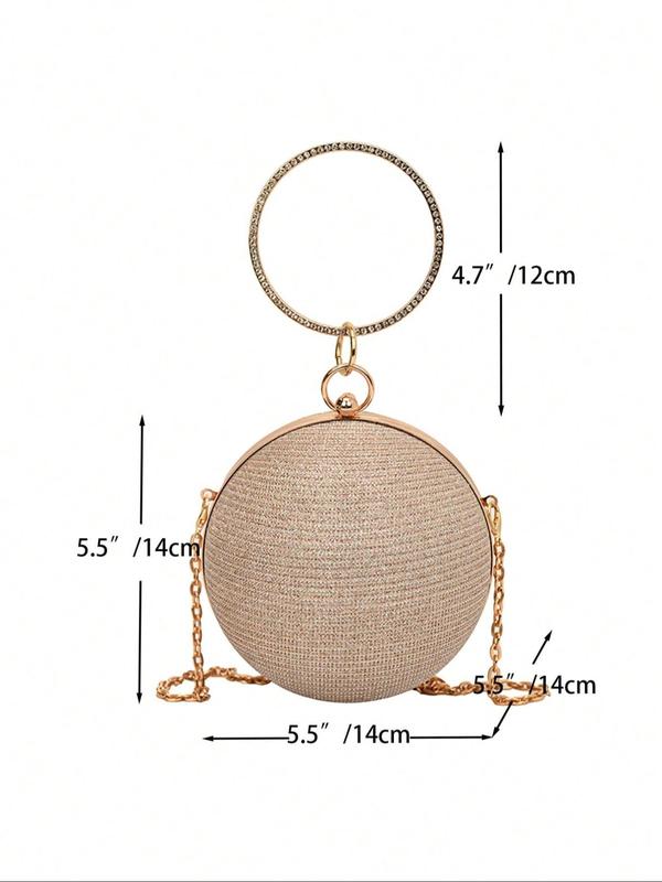 Fashion Rhinestone Decorated Round Handbag, Elegant Glitter Round Ball Evening Bag for Party, Banquet, Spring Gift for Women Girl