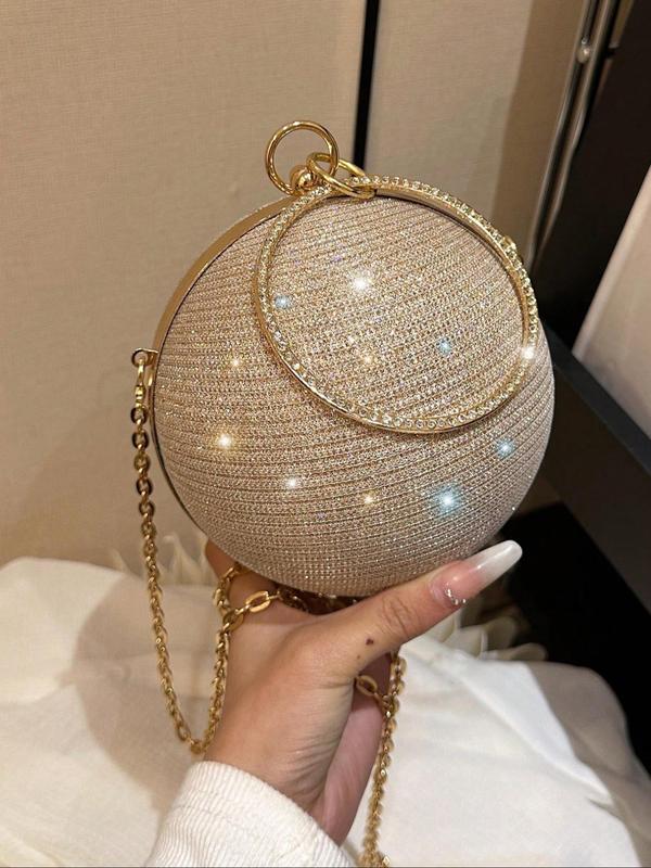 Fashion Rhinestone Decorated Round Handbag, Elegant Glitter Round Ball Evening Bag for Party, Banquet, Spring Gift for Women Girl