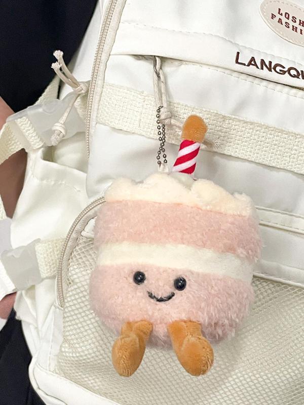 Cute Stuffed Cake with Candle Design Toy, Novelty Fluffy Bag Charm for Bag Decor for Women & Girls, Trendy Bag Accessories As Birthday Gift