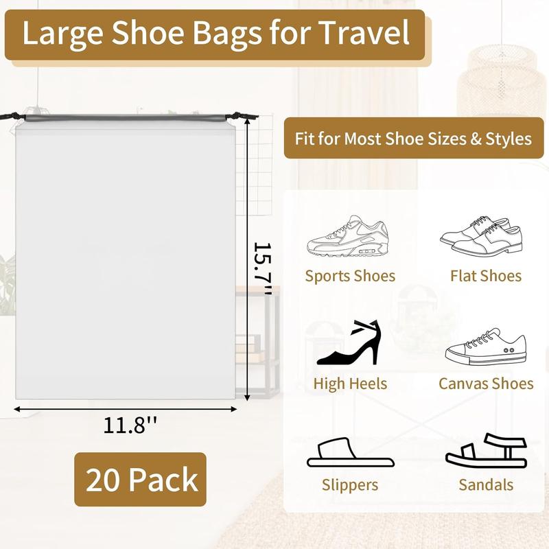 20 Pack Shoe Bags for Travel, Large Clear Travel Shoe Bags for Packing,15.7