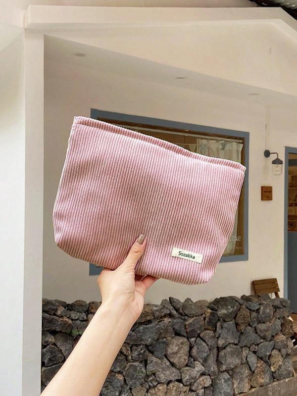 Minimalist Casual Plain Cosmetic Makeup Bag, Portable Large Capacity Travel Toiletry Bag, Zipper Makeup Organizer Pouch, Wet & Dry Uses Storage Bag For Travel & Daily Used