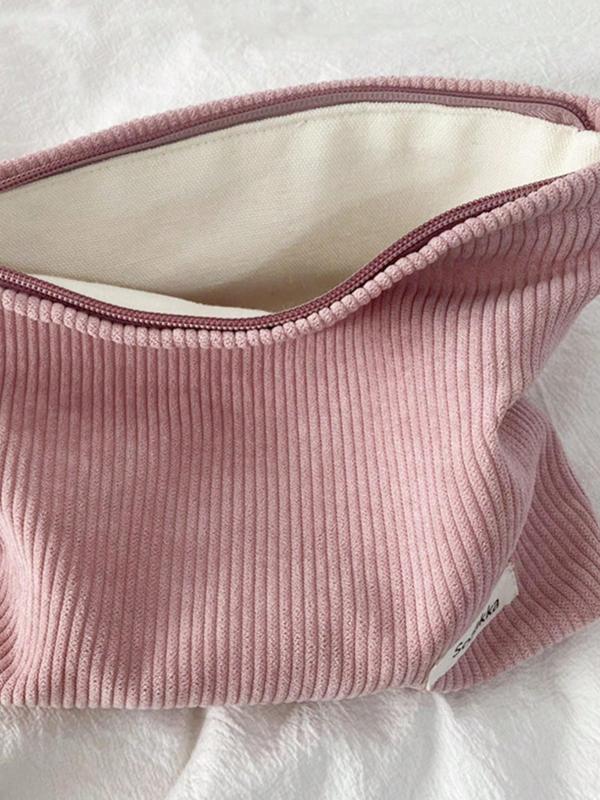 Minimalist Casual Plain Cosmetic Makeup Bag, Portable Large Capacity Travel Toiletry Bag, Zipper Makeup Organizer Pouch, Wet & Dry Uses Storage Bag For Travel & Daily Used