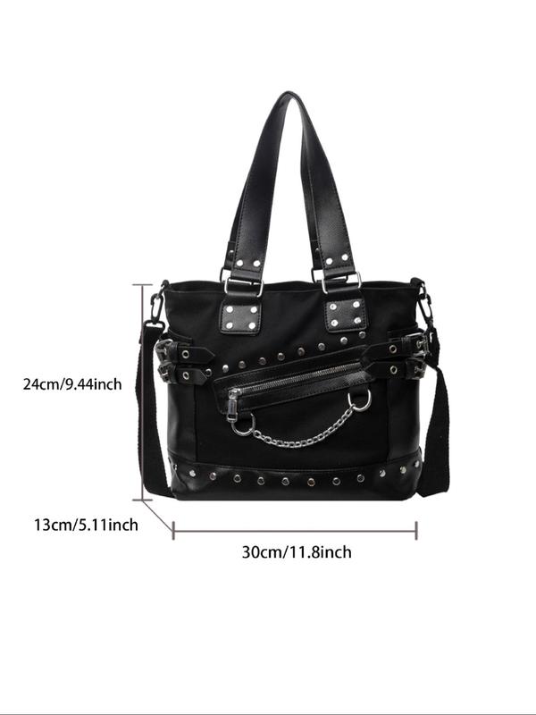 Fashion Studded Decorated Tote Bag, Casual Versatile Chain Decor Shoulder Bag, Trendy All-match Crossbody Tote Bag for Women