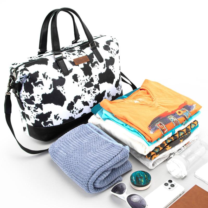 Wrangler Cow Print Duffle Bag for Women Oversized Travel Weekender Bag for Cow Lovers