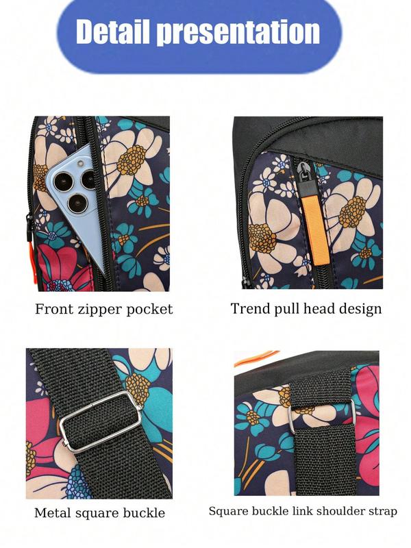 Men's Ethnic & Floral & Butterfly Pattern Crossbody Bag, Casual Sling Bag for Daily Used, Fashionable Chest Bag for Men