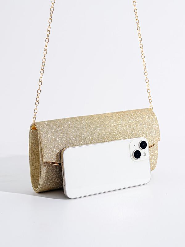 Glitter Evening Clutch With Chain, Women's Sparkling Jewelry Bag for Party