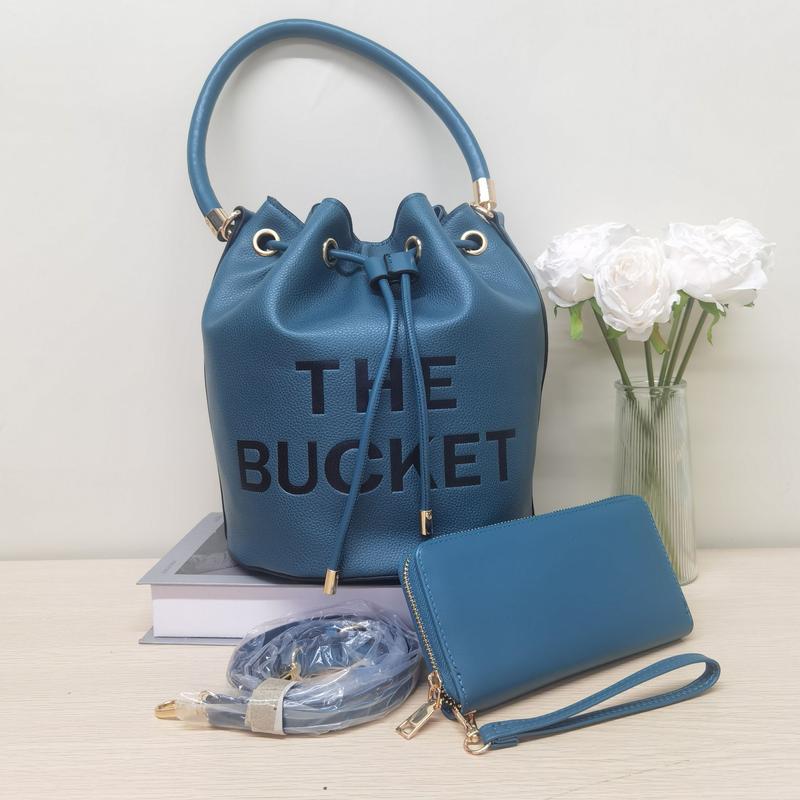 New style ladies' large capacity handbag solid color letter print messenger bag drawstring pleated belt wallet mother-and-child bucket bag-E68