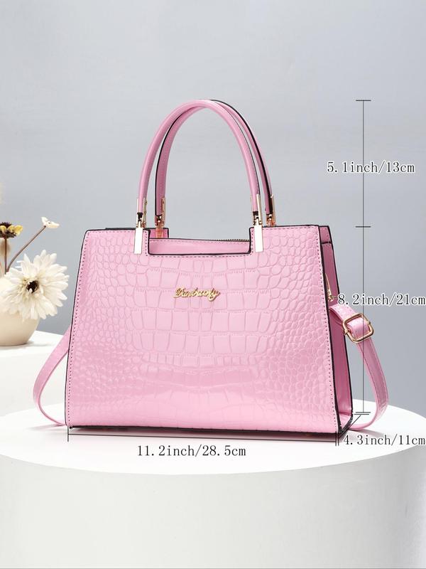 Fashionable Crocodile Embossed Handbag, Letters Decorated Large Capacity Handbag, Elegant Shoulder Bag for Women, Trendy Versatile Daily Commuting Bag