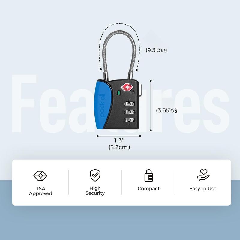 TSA Approved  Luggage Locks, 3 Digit Combination Padlocks, Travel Lock for Suitcases & Bag, oy , Travel Accessories (4 ) (Navy)