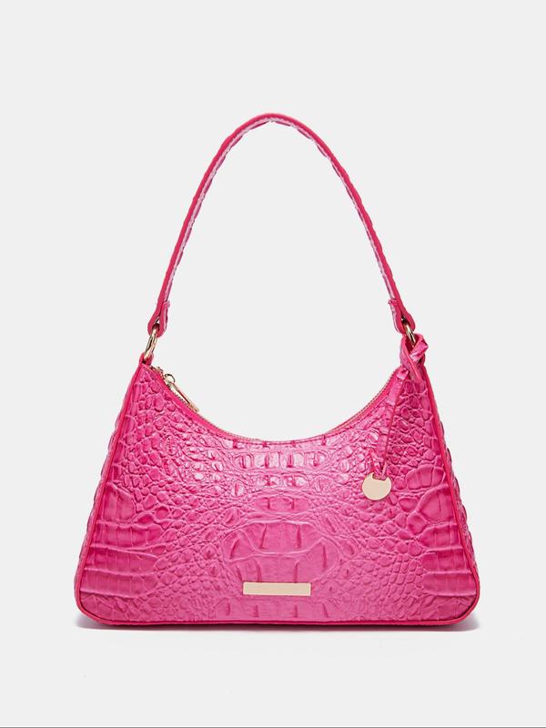 Women's Vintage Crocodile Embossed Shoulder Bag, Unique Bags, Shoulder Purse, 2024 Summer Trendy Zipper Underarm Bag, Versatile High-quality Bag, Girl Fashion Bag for Party, Club, Dating