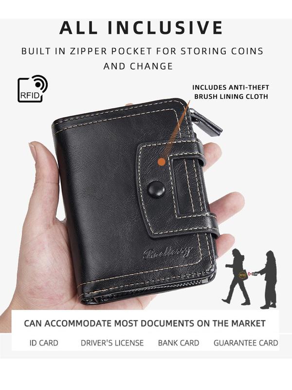 Men's Minimalist Three Fold Rfid Card Holder with Zipper Coin Pocket, Casual Trendy Short Wallet for Men, Fashionable Wallet for Daily Use