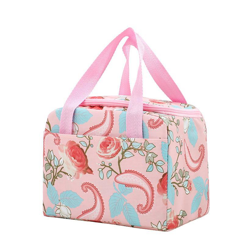 Floral Pattern Lunch Bag, 1 Count Large Capacity Insulated Bag, Oxford Cloth Lunch Box Bag for Home Kitchen Outdoor Camping Picnic