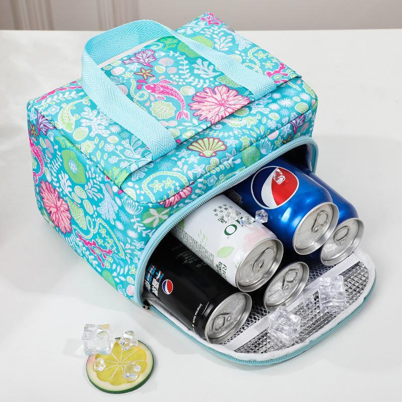 Floral Pattern Lunch Bag, 1 Count Large Capacity Insulated Bag, Oxford Cloth Lunch Box Bag for Home Kitchen Outdoor Camping Picnic