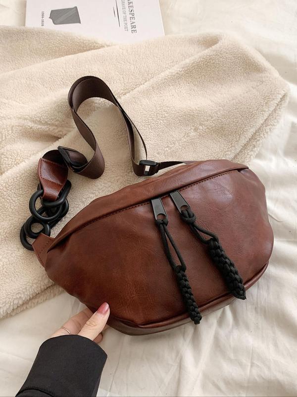 Fashion Solid Color Fanny Pack,Casual Pu Leather Zipper Shoulder Bag with Wide Shoulder Strap, Casual Trendy Versatile High-quality Daily Commuting Bag Chest Bag