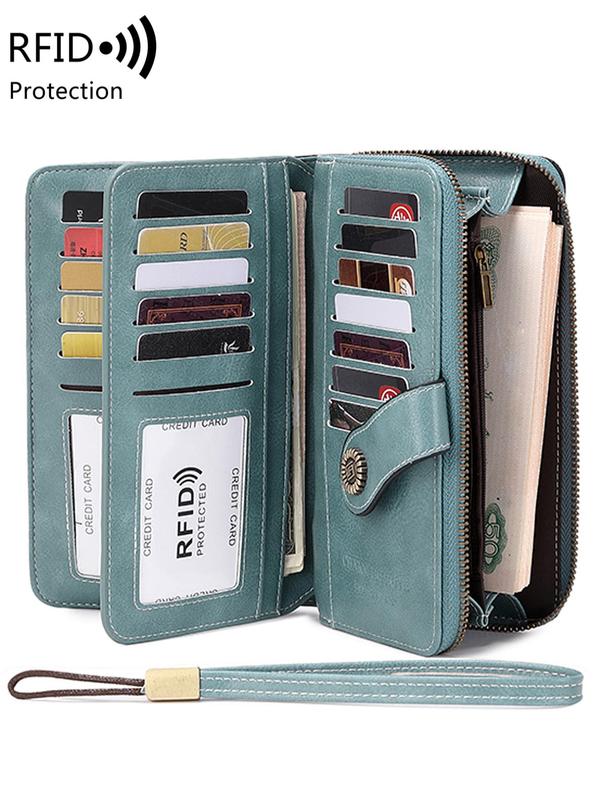 Women's Vintage Long Wallet Bag & Wristband, Summer 2024 Trendy Multi-card Slot Long Clutch Purse for Women, RFID Blocking Long Wallet for Daily & Back To School, Fall Outfits, Fall Freshness, for Fall