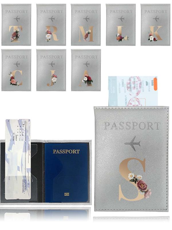 Fashion Letter Pattern Passport Case, Lightweight Travel Composite Leather Wallet with Card Slots, Casual Style Bifold Passport Cover Holder for Going Out