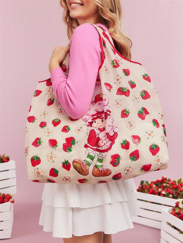 Strawberry Shortcake Cute Strawberry Print RPET Foldable Reusable Shopping Bag – Trendy & Eco-Friendly Tote for Strawberry Lovers