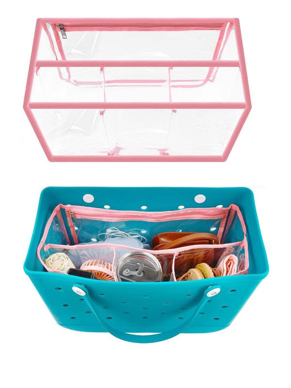 2024 Clear Beach Bag Organizer for Summer, Original Accessories for Xl Bogg Bag, Transparent Divided Storage Bag with Zipper, Bag Insert for Women & Girls, Back To School Bag Accessories