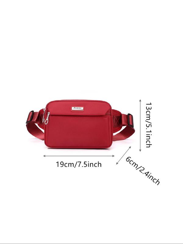 Women's Letters Patched Fanny Pack, Casual Solid Color Zipper Chest Bag for Daily Used, Multi-layer Zipper Fanny Pack