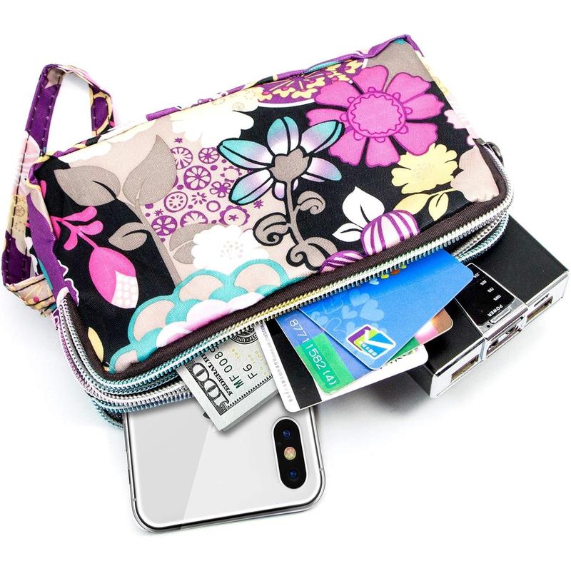 Large Capacity wristlet wallet-women printed nylon waterproof handbag clutch purse