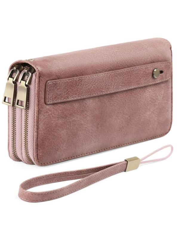 Women's Elegant Plain Color Zipper Wristlet Wallet, Casual Versatile PU Leather RFID Clutch Wallet, Fashionable All-match Card Holder for Daily Life