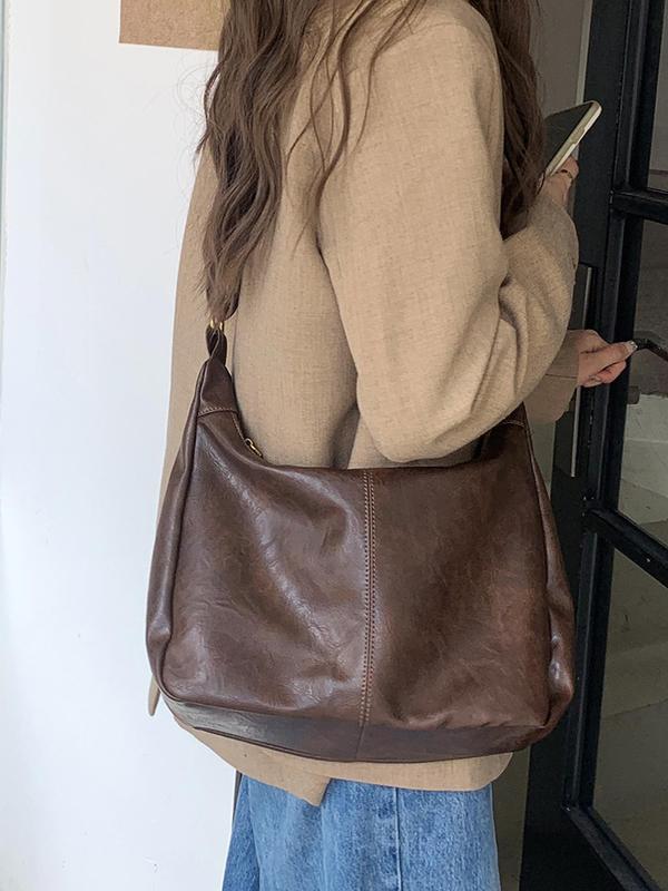 Women's Solid Color Crossbody Bag, Fall Large Capacity Shoulder Bag for Daily Used, High-quality Daily Commuting Bag, Girl Pu Leather Shopping Bag, Fall Outfits, Earthtone Fall Freshness Gift Fall Outfits 2024