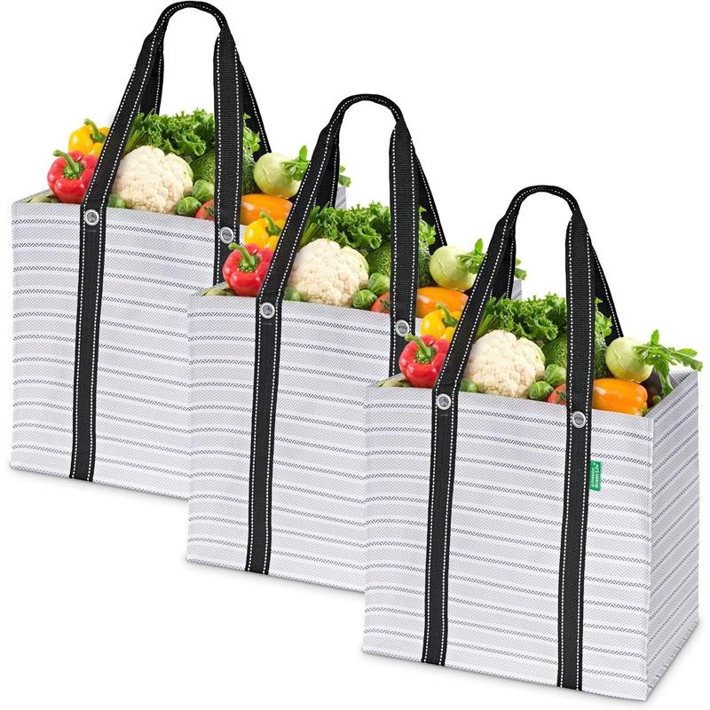 Ultimate Reusable Grocery Bag (5 Pack) - Includes 3 Foldable Reusable Shopping Bags with Hard Bottom, and 2 XL Insulated Grocery Bags