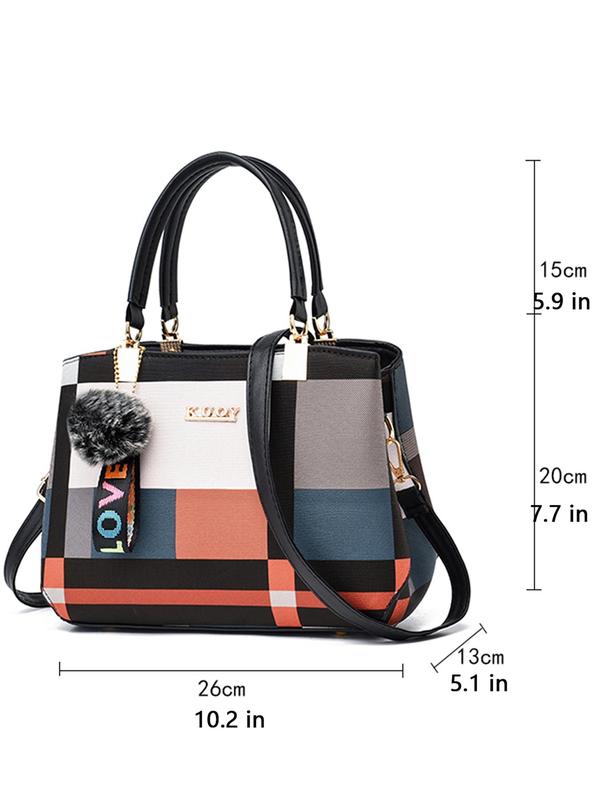 Women's Colorblock Adjustable Zip Pu Leather Satchel, Summer Fashion Colorblock Handbag with Pendant, Casual Versatile PU Leather Zipper Handbag for Women, Trendy All-match Bag for Daily Life