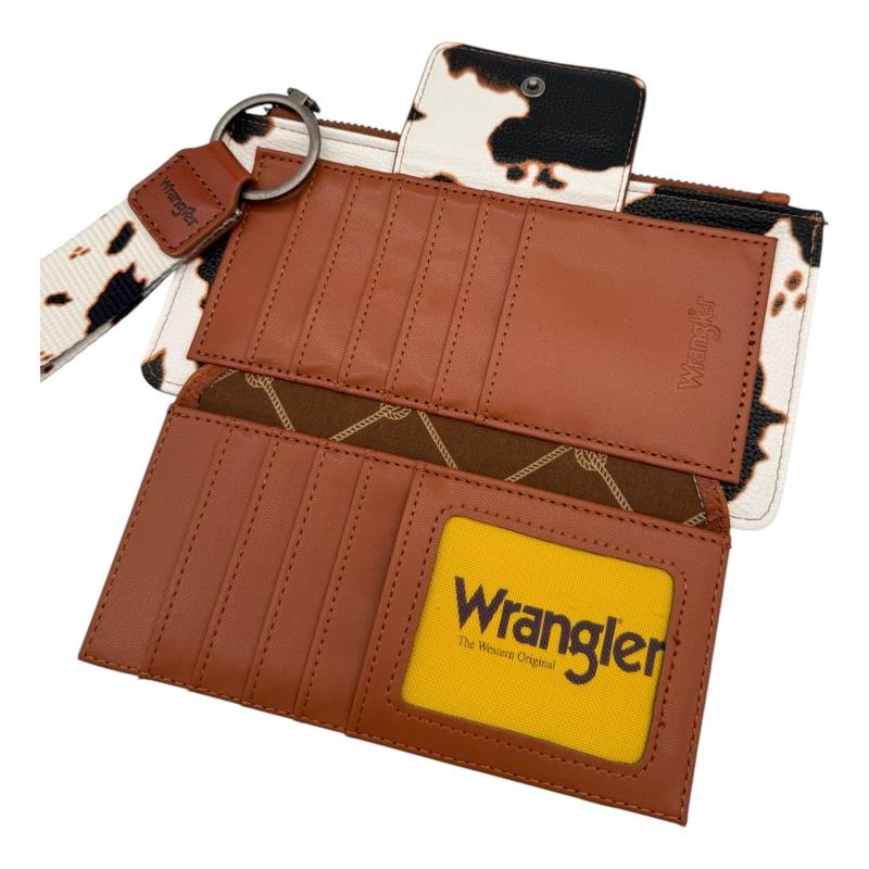 Wrangler Cow Print Bi-Fold Wallet Wristlet with Embossed Logo