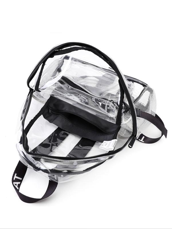 Women's Sporty Transparent Backpack with Color Block Keychain, Casual Trendy Clear Backpack for Summer, Fashionable Backpack for Gym, Travel, Beach, School