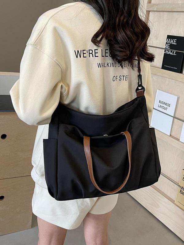 Women's Solid Color Nylon Tote Bag, Fashionable Lightweight Foldable Travel Bag, Casual Versatile Commuter Bag for Work & Daily Used