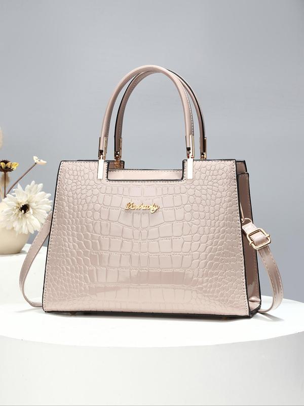 Fashionable Crocodile Embossed Handbag, Letters Decorated Large Capacity Handbag, Elegant Shoulder Bag for Women, Trendy Versatile Daily Commuting Bag