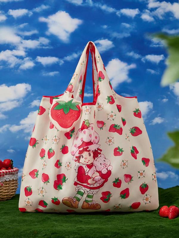 Strawberry Shortcake Cute Strawberry Print RPET Foldable Reusable Shopping Bag – Trendy & Eco-Friendly Tote for Strawberry Lovers