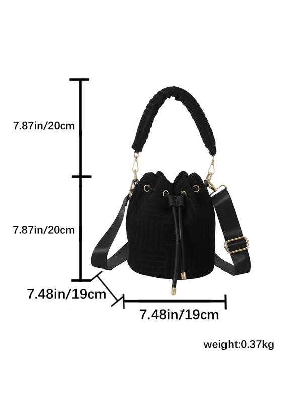 Women's Minimalist Elegant Solid Color Bucket Bag, Fashion All-match Flannelette Bucket Handbag, Fashionable Adjustable Strap Design Crossbody Bag for Daily Used