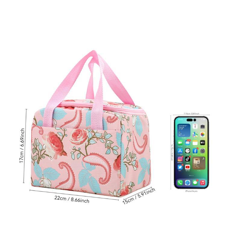 Floral Pattern Lunch Bag, 1 Count Large Capacity Insulated Bag, Oxford Cloth Lunch Box Bag for Home Kitchen Outdoor Camping Picnic